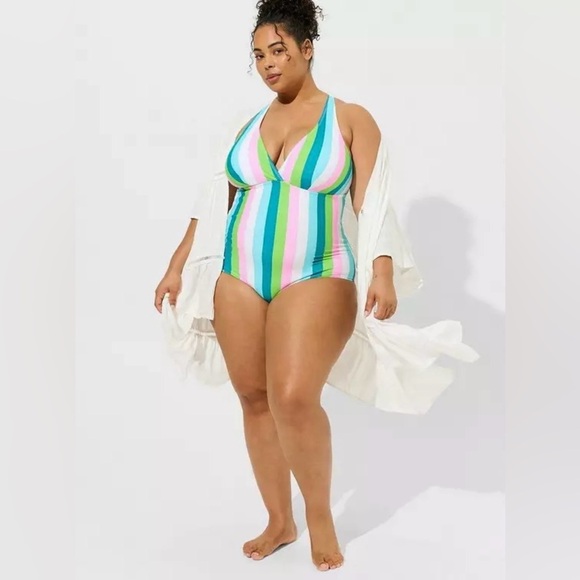 Torrid Striped Colorful One Piece Swimsuit - Picture 1 of 13